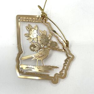 Nations Treasures Georgia 24k Gold Finish Brass Christmas Ornament Bird Flower
